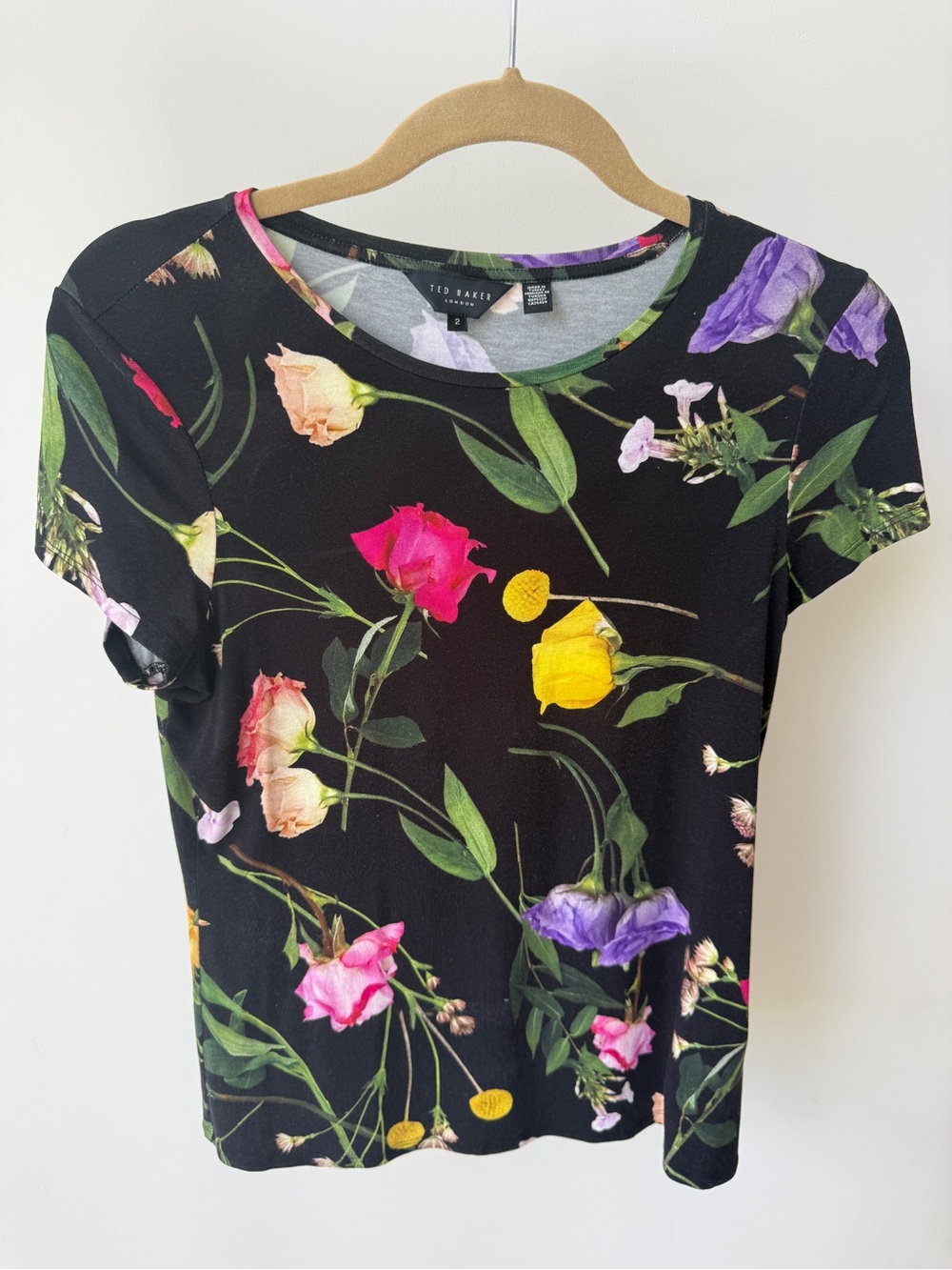 Ted Baker Women’s Black Floral Crewneck Top - Multicolor Blooms - Picture 2 of 5